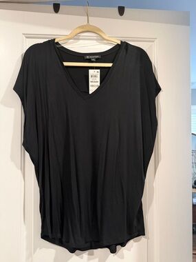 INC International Concepts Black V-Neck Draped Short Sleeve Top